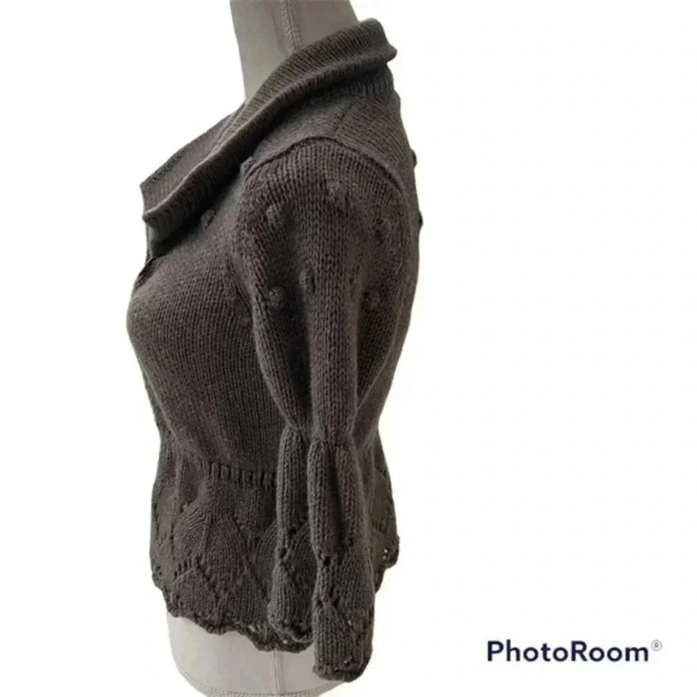 HEKLA & Co Made in Italy Womens Gray Wool Blend Cardigan wrap Sweater Si… - Picture 8 of 13